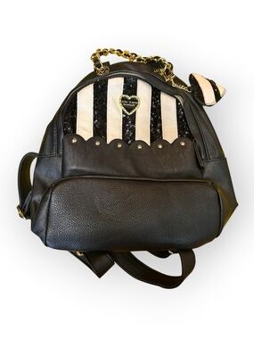 Women’s Betsey Johnson Black & White Sequin XOX Mini Backpack